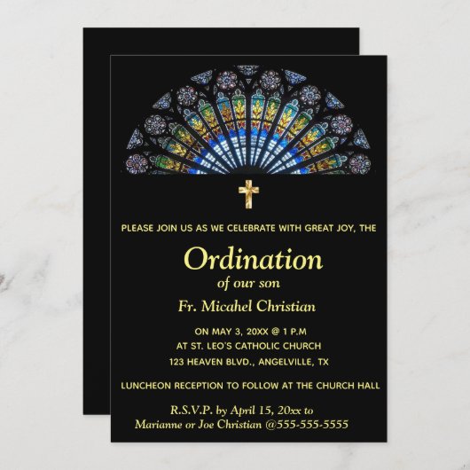 Editable Ordination Religious Event Glas in lood Kaart (Voorkant / Achterkant)