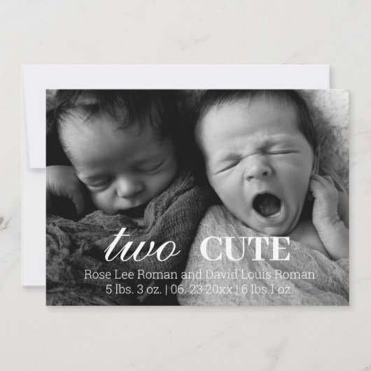 Editable Photo Twins Birth Announcement Card Aankondiging (Voorkant)