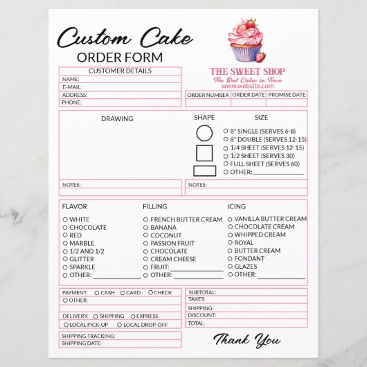 Editable Pink Cake Order Form Template for Bakers (Voorkant)