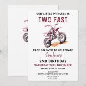 Editable Pink Dirt Bike 2e Invitation anniversaire (Devant / Derrière)