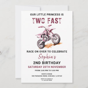 Editable Pink Dirt Bike 2e Invitation anniversaire