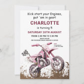 Editable Pink Dirt Vélo Anniversaire Invitation (Devant)