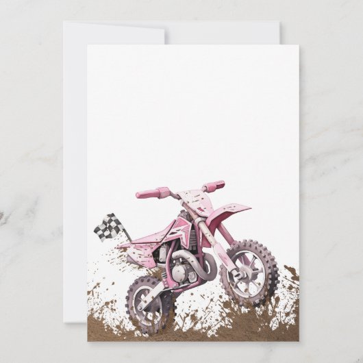 Editable Pink Dirt Vélo Anniversaire Invitation (Dos)