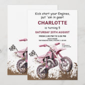 Editable Pink Dirt Vélo Anniversaire Invitation (Devant / Derrière)