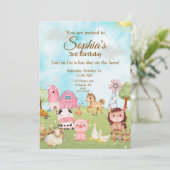 Editable Pink Farm Birthday Invitation (Debout devant)
