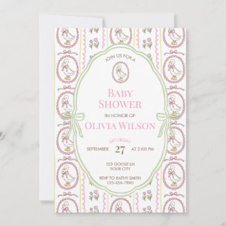 Editable Pink Goose Baby Shower Invitation 5x7 Kaart