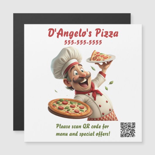 Editable Pizza Restaurant QR Code Magnet (Devant / Derrière)