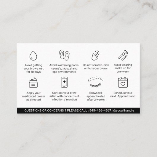 Editable PMU Brow Eyebrows Microblading Aftercare  Visitekaartje (Achterkant)
