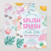 Editable Pool Party Invitation Summer Girl Birthda (Devant / Derrière)