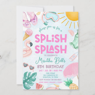 Editable Pool Party Invitation Summer Girl Birthda Kaart