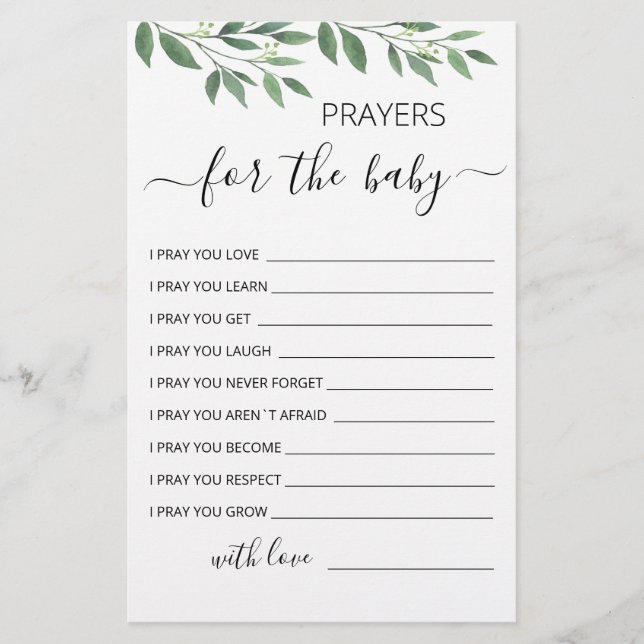 Editable Prayers for Baby shower Party card (Voorkant)