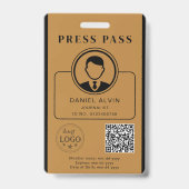 Editable Press Pass Layout Photo ID Plus QR Code Badge (Front)