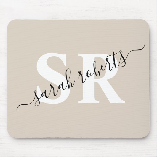 Editable professionele monogram name beige muismat (Voorkant)