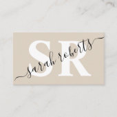 Editable professionele monogram name beige visitekaartje (Voorkant)