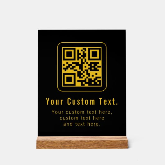 Editable QR Code & Text Template | Black & Gold (Recto)