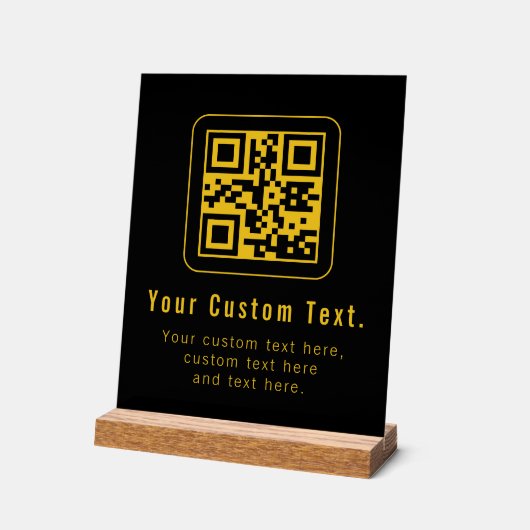 Editable QR Code & Text Template | Black & Gold (Angle)