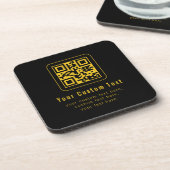 Editable QR Code & Text Template | Black & Gold Bier Onderzetter (Linkerzijde)