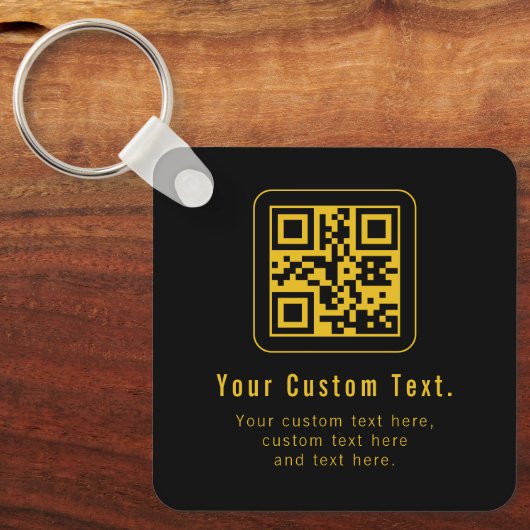 Editable QR Code & Text Template | Black & Gold Sleutelhanger (Voorkant)