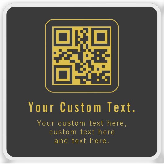 Editable QR Code & Text Template | Black & Gold Sticker (Voorkant)