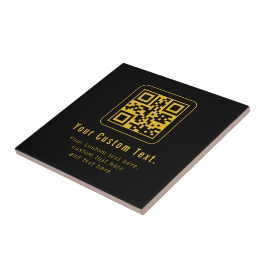 Editable QR Code & Text Template | Black & Gold Tegeltje (Zijkant)