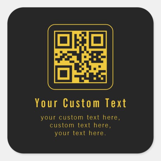 Editable QR Code & Text Template | Black & Gold Vierkante Sticker (Voorkant)
