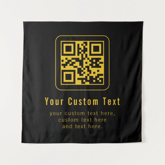 Editable QR Code & Text Template | Black & Gold Wandkleed (Voorkant)