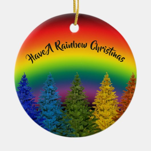 Editable Rainbow kerstboom Keramisch Ornament (Voorkant)