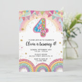 Editable Rainbow Sequin 4th Birthday Invitation (Debout devant)