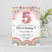 Editable Rainbow Sequin 5th Birthday Invitation (Debout devant)