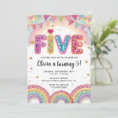 Editable Rainbow Sequin 5th Birthday Invitation (Debout devant)