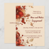Editable Red Autumn Flowers Engagement Kaart (Voorkant / Achterkant)