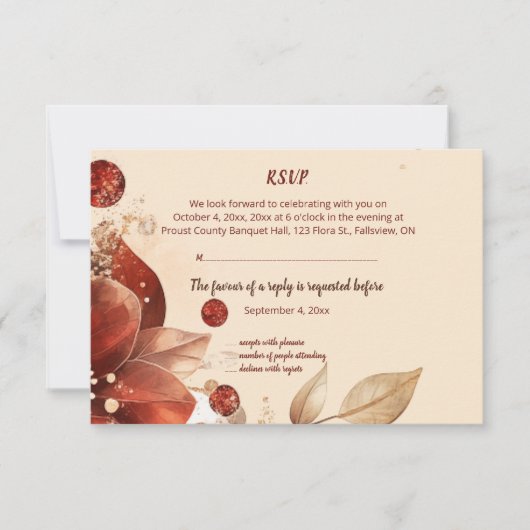Editable Red Autumn Flowers RSVP Card (Devant)