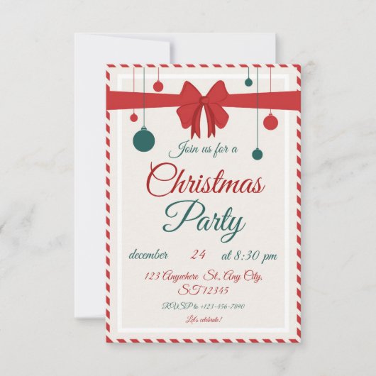 Editable Red Bow Holiday Gathering Invitation (Devant)