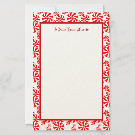 Editable Red White Peppermint Pattern Holiday Briefpapier (Voorkant)