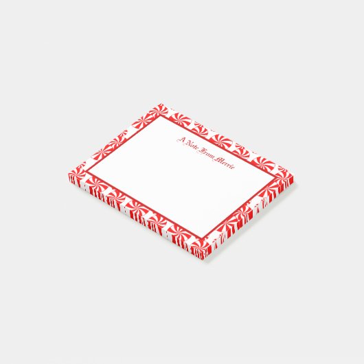 Editable Red White Peppermint Pattern Holiday Post-it® Notes (Schuin)