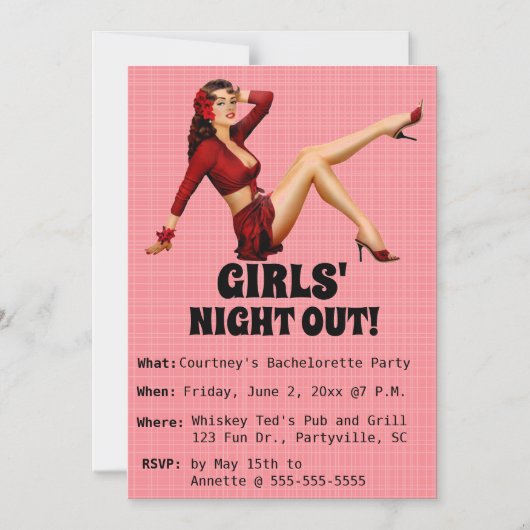 Editable Retro Girl Girl Night Out Invitation (Recto)