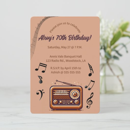 Editable Retro Radio Music Birthday Kaart (Staand voorkant)