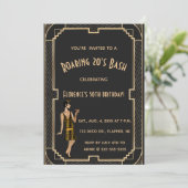 Editable Roaring 20s Birthday Bash Party Kaart (Staand voorkant)