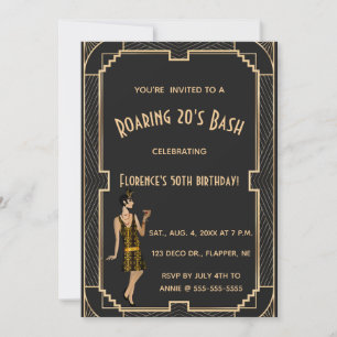 Editable Roaring 20s Birthday Bash Party Kaart