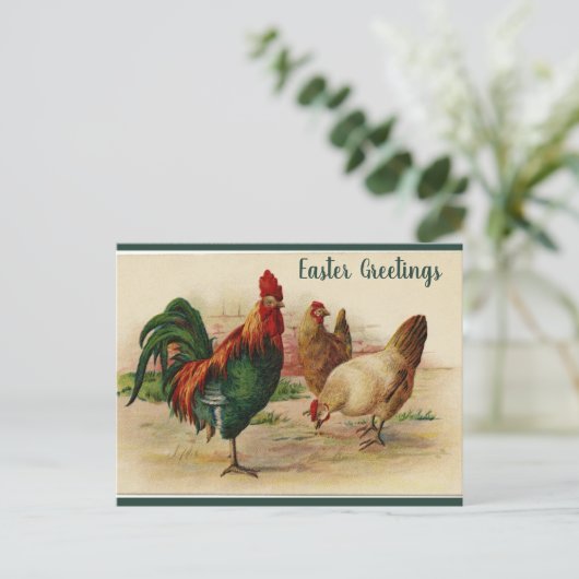 Editable Rooster and Hens Easter Briefkaart (Staand voorkant)