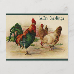Editable Rooster and Hens Easter Briefkaart