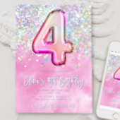 Editable rose 4e anniversaire Invitation Modèle Gl