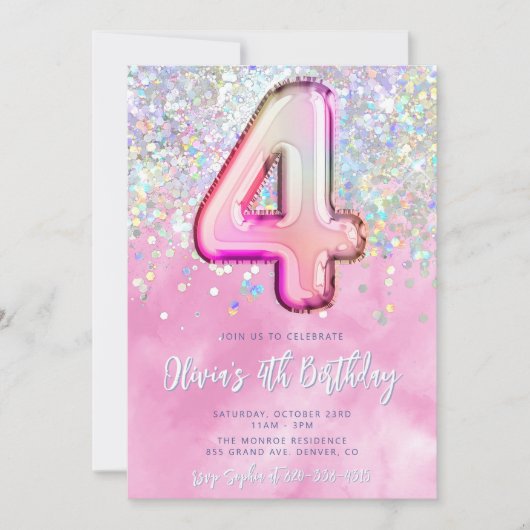 Editable rose 4e anniversaire Invitation Modèle Gl (Devant)