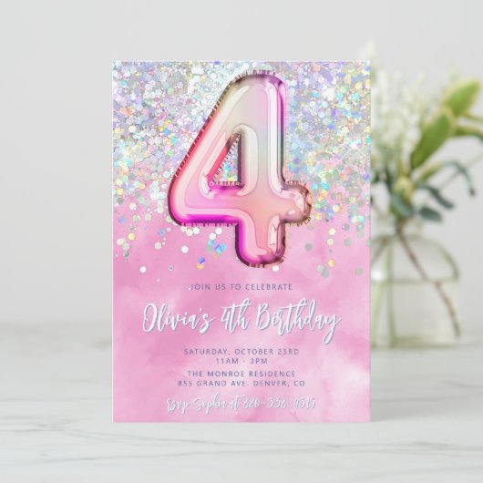Editable rose 4e anniversaire Invitation Modèle Gl (Debout devant)