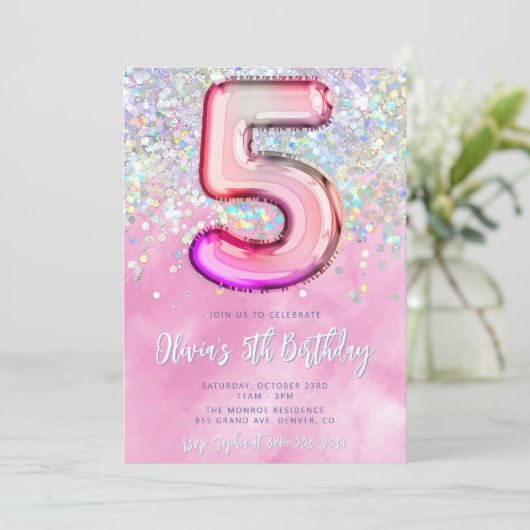 Editable rose 5e anniversaire Invitation Modèle Gl (Debout devant)