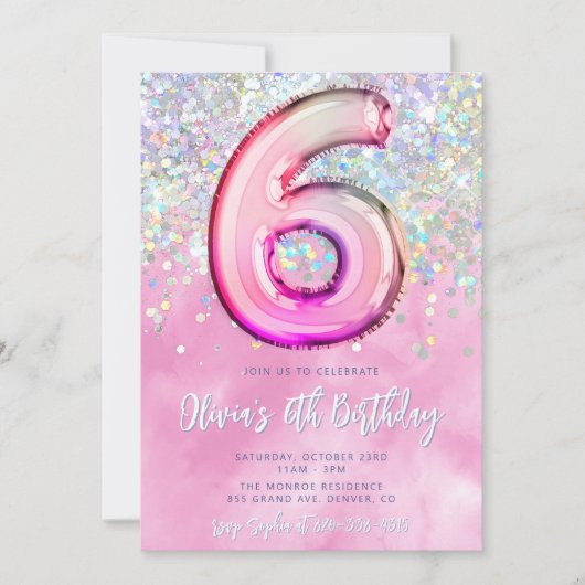 Editable rose 6e anniversaire Invitation Modèle Gl (Devant)
