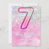 Editable rose 7e anniversaire Invitation Modèle Gl (Devant)