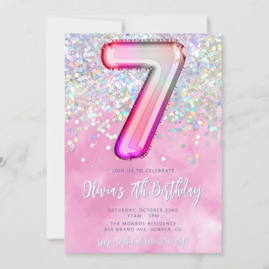 Editable rose 7e anniversaire Invitation Modèle Gl (Devant)
