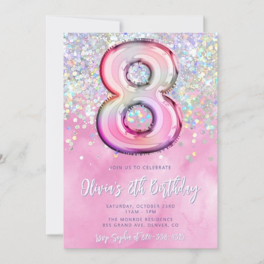 Editable rose 8e anniversaire Invitation Modèle Gl (Devant)