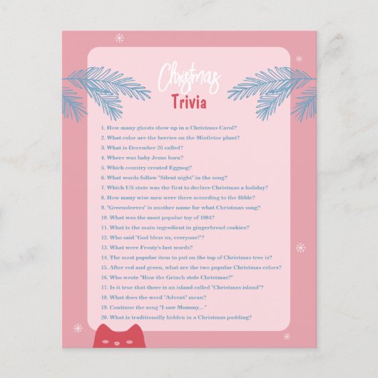 Editable, roze rode kersttrivia, feestelijke wedst (Voorkant)